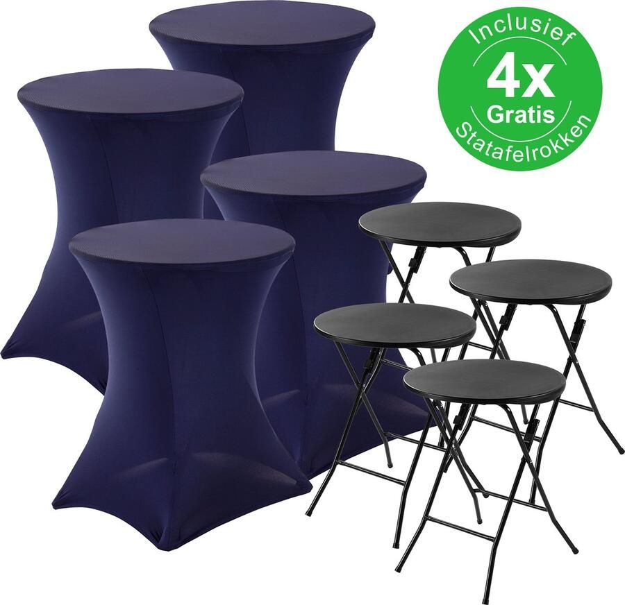 Bardi 4 x Statafel Inklapbaar Kindermodel 60 x 75 cm. Zwart inclusief Donkerblauwe Rokken