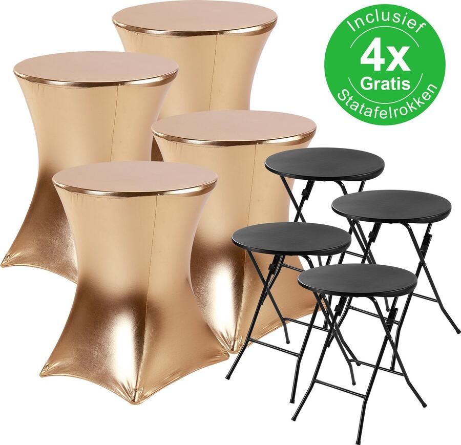 Bardi 4 x Statafel Inklapbaar Kindermodel 60 x 75 cm. Zwart inclusief Gouden Rokken