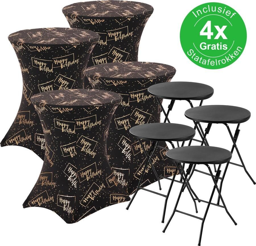 Bardi 4 x Statafel Inklapbaar Kindermodel 60 x 75 cm. Zwart inclusief Happy Birthday Rokken