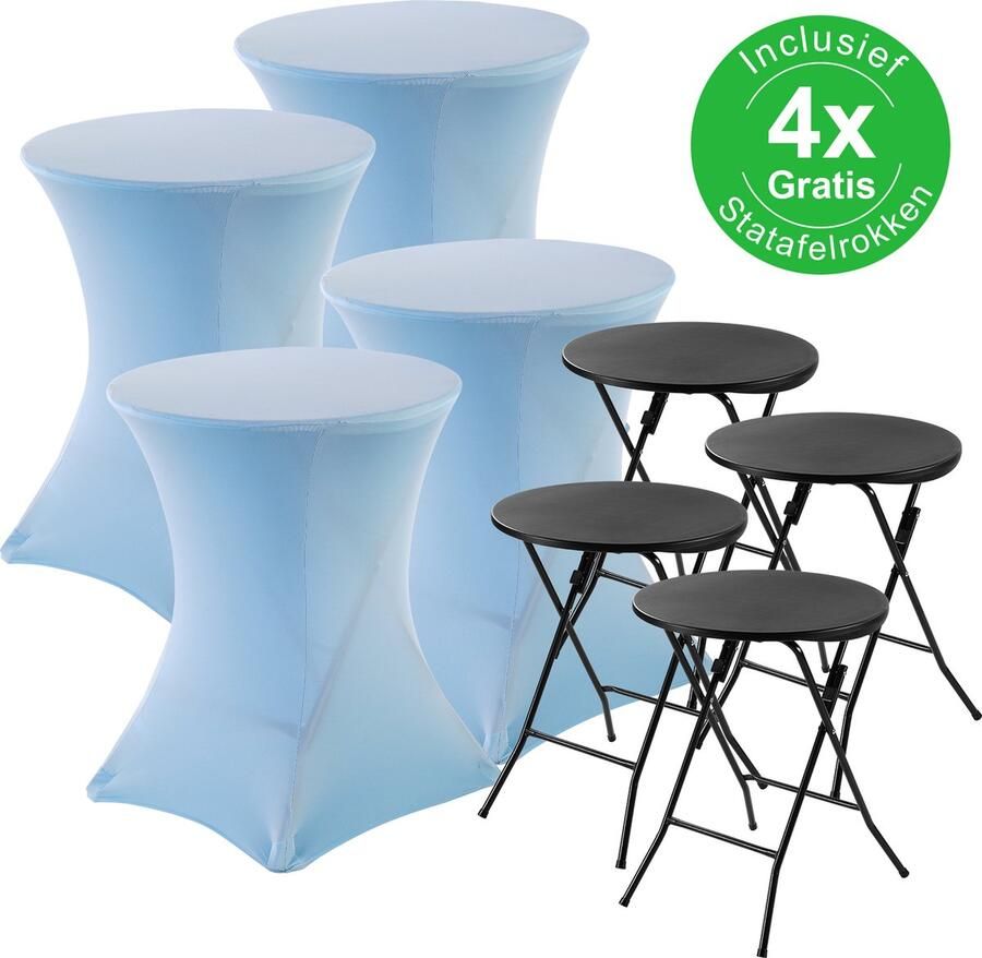 Bardi 4 x Statafel Inklapbaar Kindermodel 60 x 75 cm. Zwart inclusief Lichtblauwe Rokken