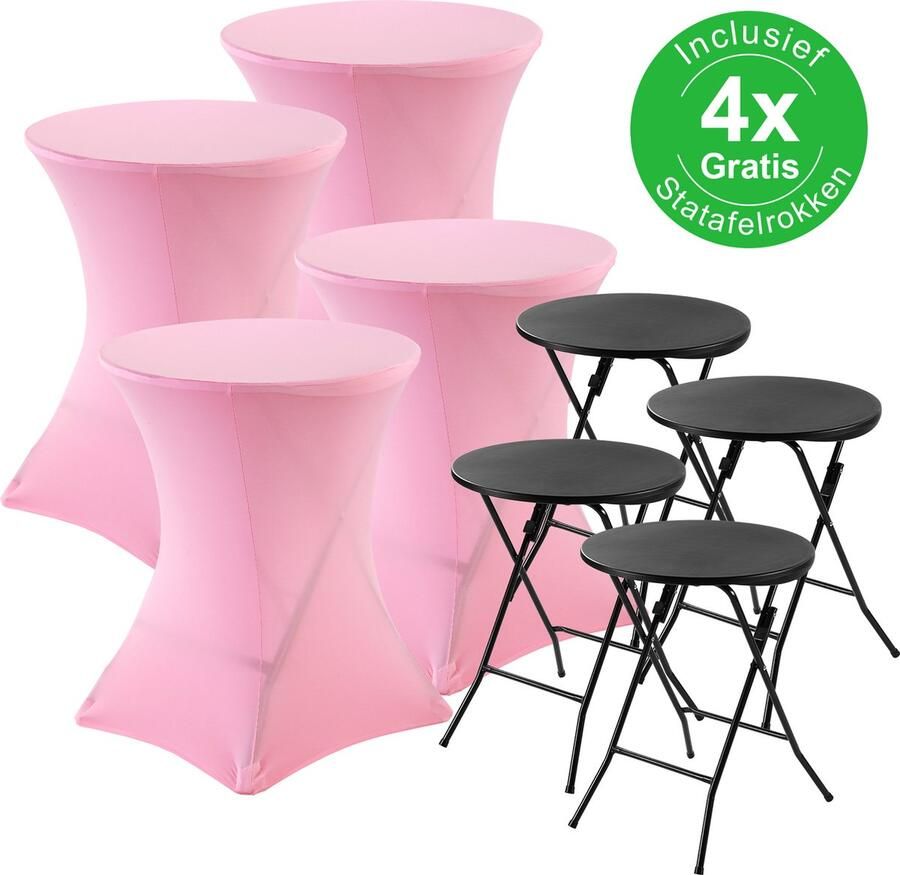 Bardi 4 x Statafel Inklapbaar Kindermodel 60 x 75 cm. Zwart inclusief Roze Rokken