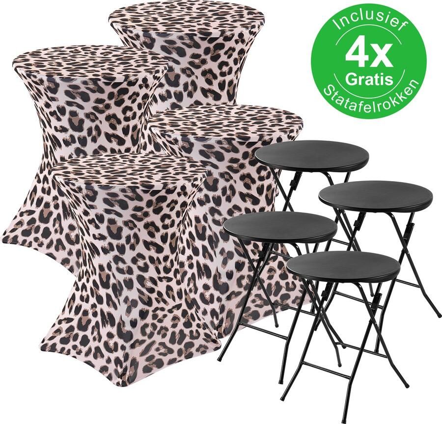 Bardi 4 x Statafel Inklapbaar Kindermodel 60 x 75 cm. Zwart inclusief Tigerprint Rokken