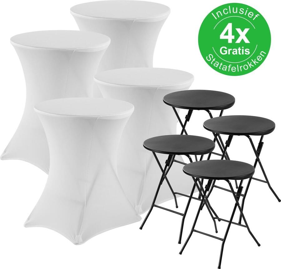 Bardi 4 x Statafel Inklapbaar Kindermodel 60 x 75 cm. Zwart inclusief Witte Rokken