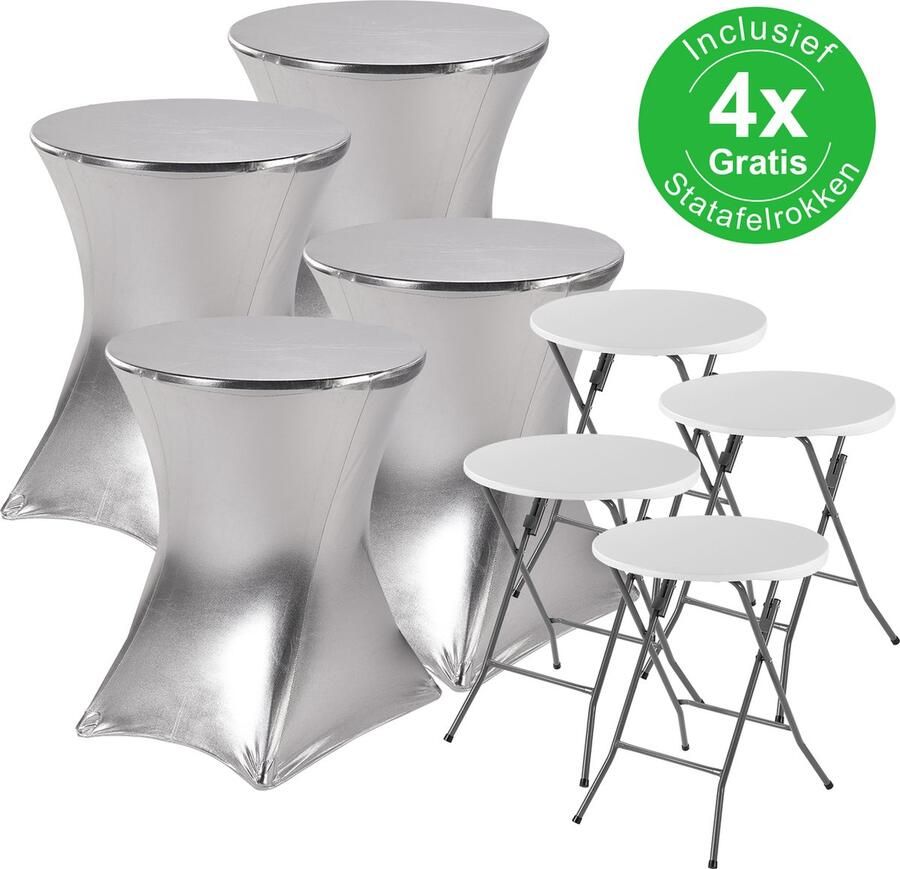 Bardi 4 x Statafel Inklapbaar Kindermodel 60 x 75 cm. Zwart inclusief Zilveren Rokken