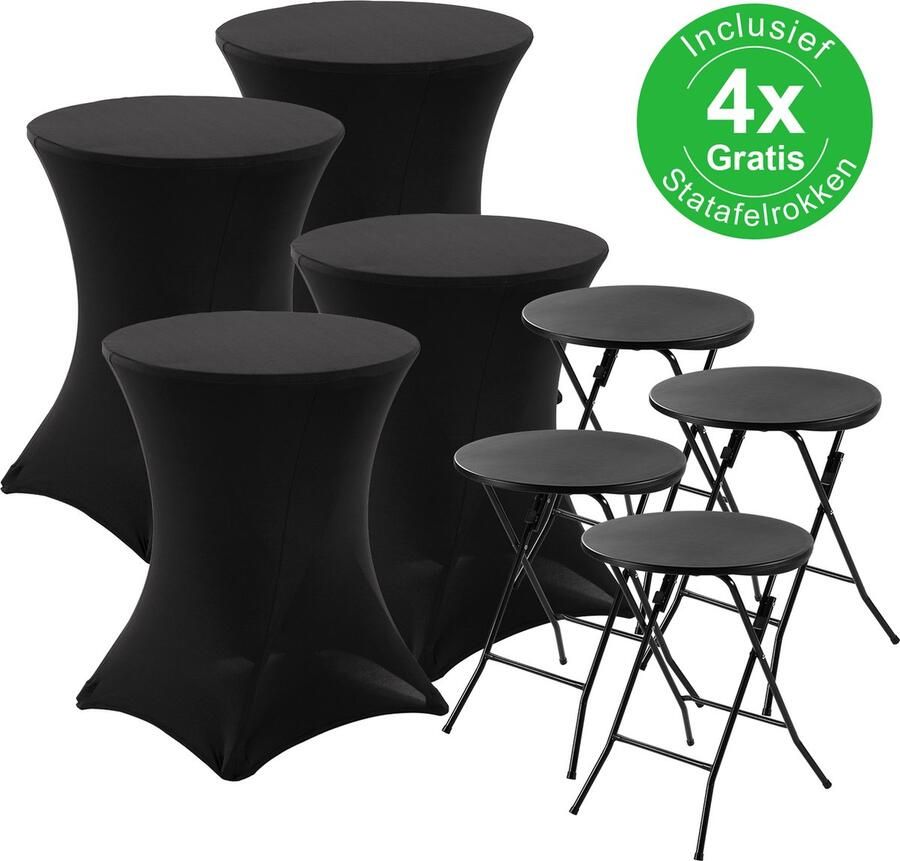 Bardi 4 x Statafel Inklapbaar Kindermodel 60 x 75 cm. Zwart inclusief Zwarte Rokken