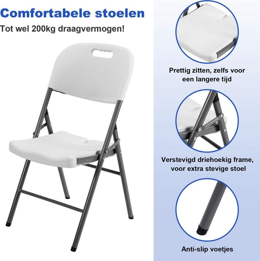 Bardi 4 Delige Klapstoelenset – Vouwstoelenset Zware Kwaliteit Weersbestending 47 x 54 x 87 cm. – Wit Grijs