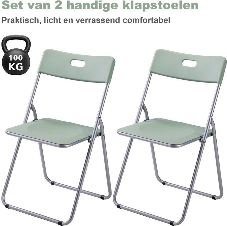 Bardi Set van 2 Klapstoel Vouwstoel Opvouwbare Stoel Comfortabel & Lichtgewicht 100kg draagkracht 43 x 38 x 87 cm PVC Eettafelstoel GROEN