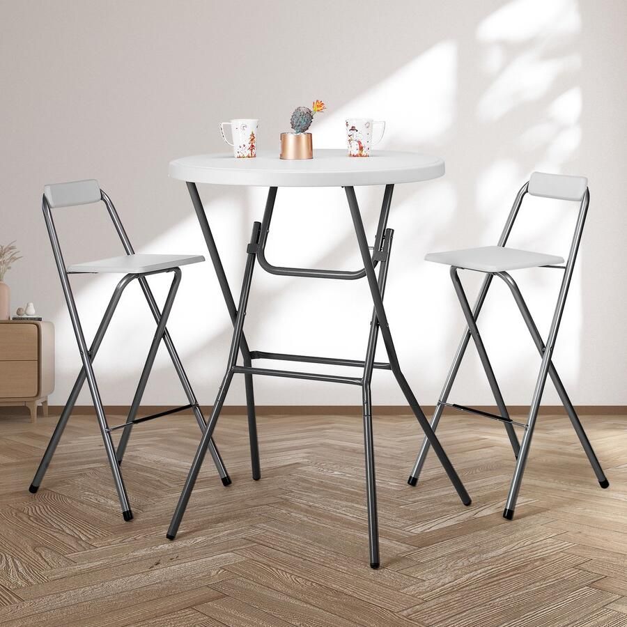 Bardi set van 2 x statafel inklapbaar 80 x 110 cm met 4 x inklapbare barkruk Wit