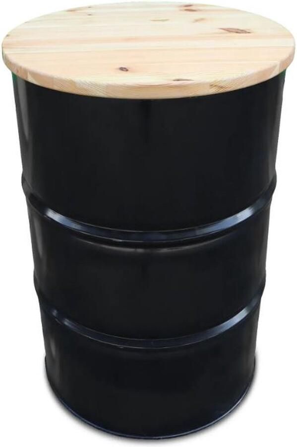 Barelkings industrieel metalen olievat- Vuurton statafel| Bar tafel| Hangtafel met gelakt houten blad| 93x60 cm| Deksel tafelblad afneembaar. Geen gereedschap benodigd