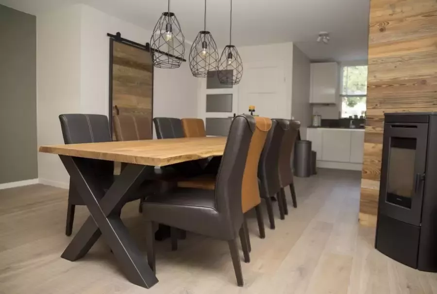 Barnwoodweb Eettafel Eiken Boomstam tafel 200 x 100 Eetkamertafel Rechthoekig Eettafel Eiken inclusief onderstel A Poot Tafel met Boomstam tafelblad - Foto 2