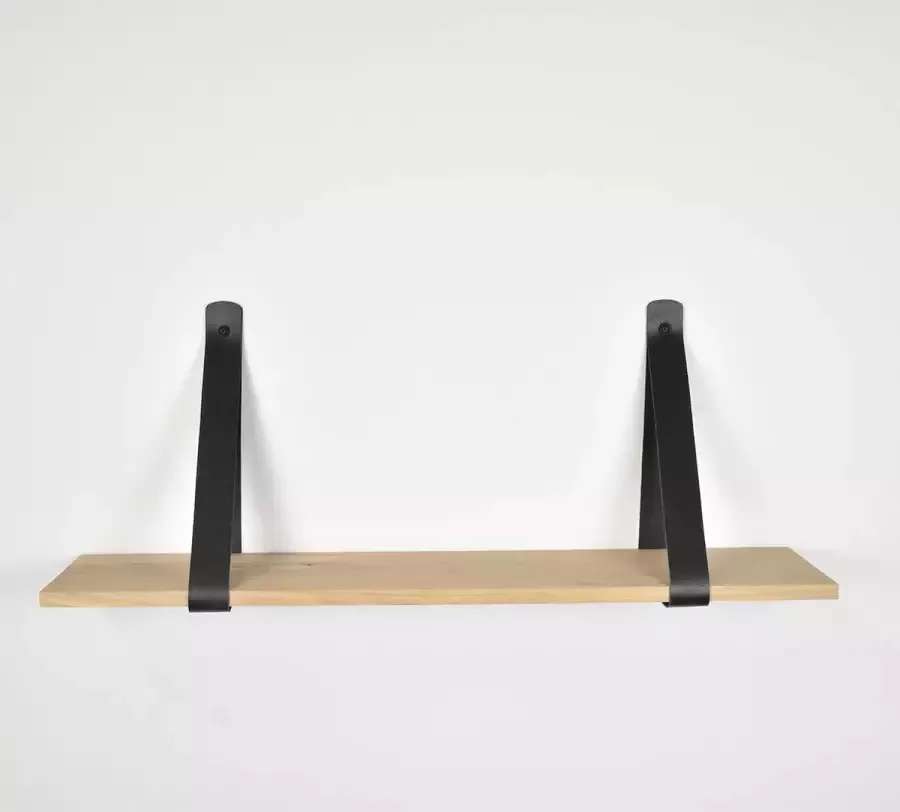 Barnwoodweb Wandplank Nieuw Eiken met Lederen Zwarte Plankdragers 150 cm plank Boekenplank met Leren Riemen