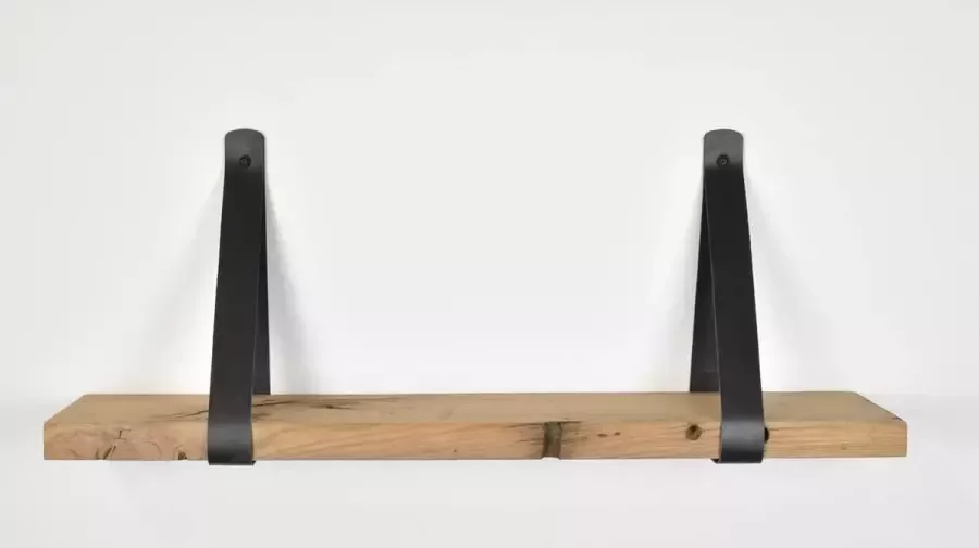 Barnwoodweb Wandplank Oud Eiken met Lederen Zwarte Plankdragers 100 cm plank Boekenplank met Leren Riemen