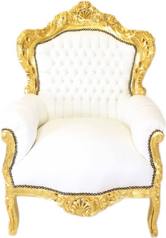 BarokWorld Barok Fauteuil Goud Wit [Baroque] [Bladgoud] [Stoel] [Eethoek] [Woonkamer] [Zithoek] [Luxe] [Interieur]