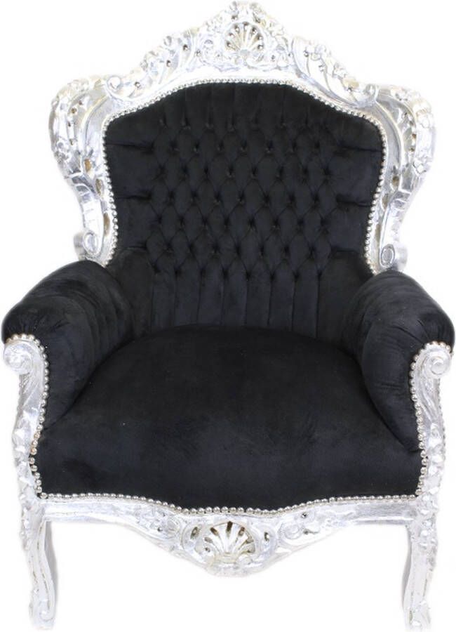 BarokWorld Barok Fauteuil Zilver Zwart [Baroque] [Bladzilver] [Stoel] [Eethoek] [Woonkamer] [Zithoek] [Luxe] [Interieur]