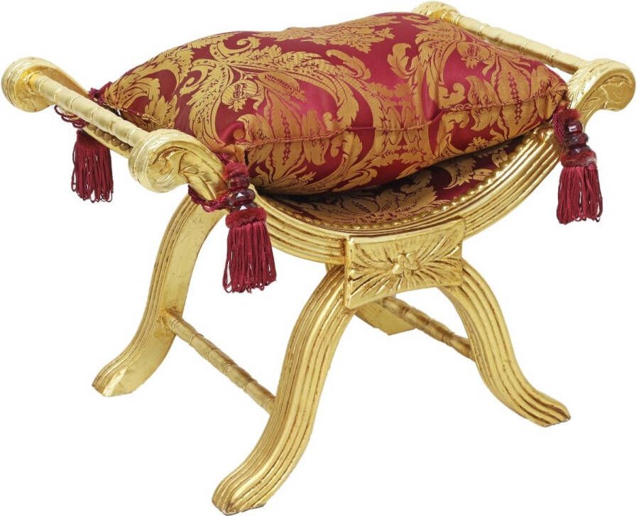 BarokWorld Barok Hocker Goud Bordeaux [Baroque] [Bladgoud] [Stoel] [Eethoek] [Woonkamer] [Zithoek] [Luxe] [Interieur]