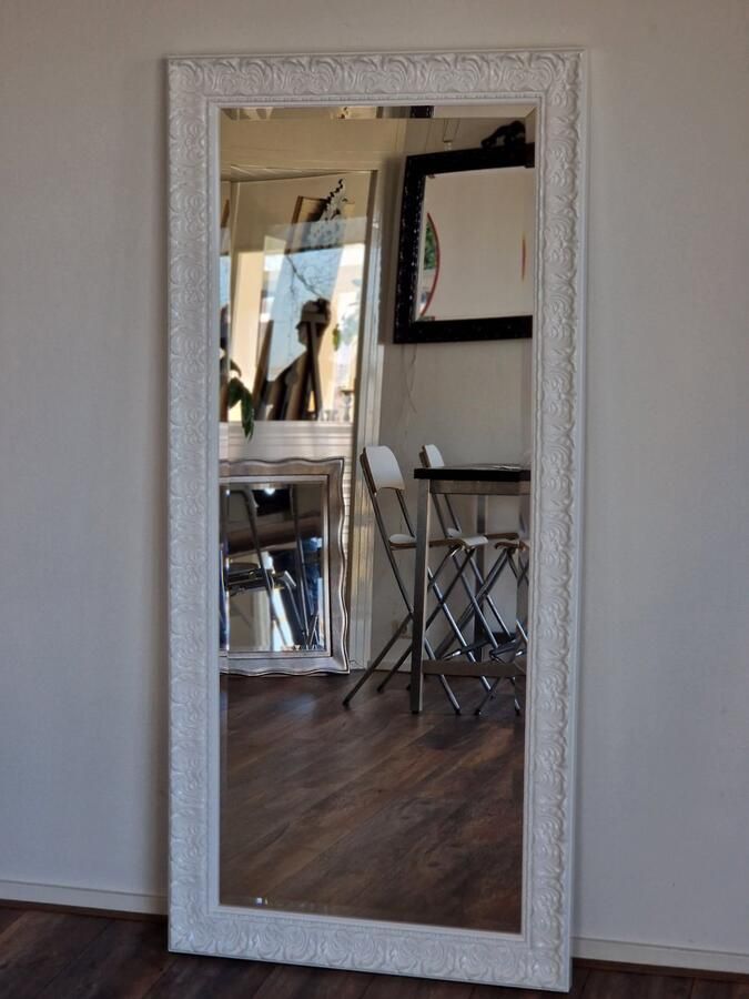 Barokspiegel Made in Italy Passpiegel wit in barok stijl Sergio Hoogglans wit Buitenmaat 79x171 cm horizontaal of verticaal ophangen Passpiegel voor slaapkamer hal of overloop Wandspiegel horizontaal in woonkamer boven dressoir of bank