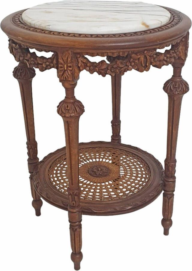 BarokWorld Mahonie Bijzettafel met Marmer Blad – Een Tijdloos Pronkstuk voor Jouw Interieur