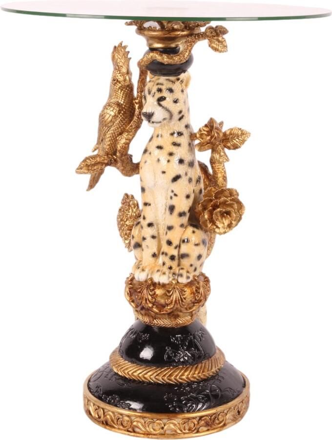 Baroque Decoratief beeld of figuur Bijzettafel luipaard resin 51 cm 51.5x40x40 polyresin
