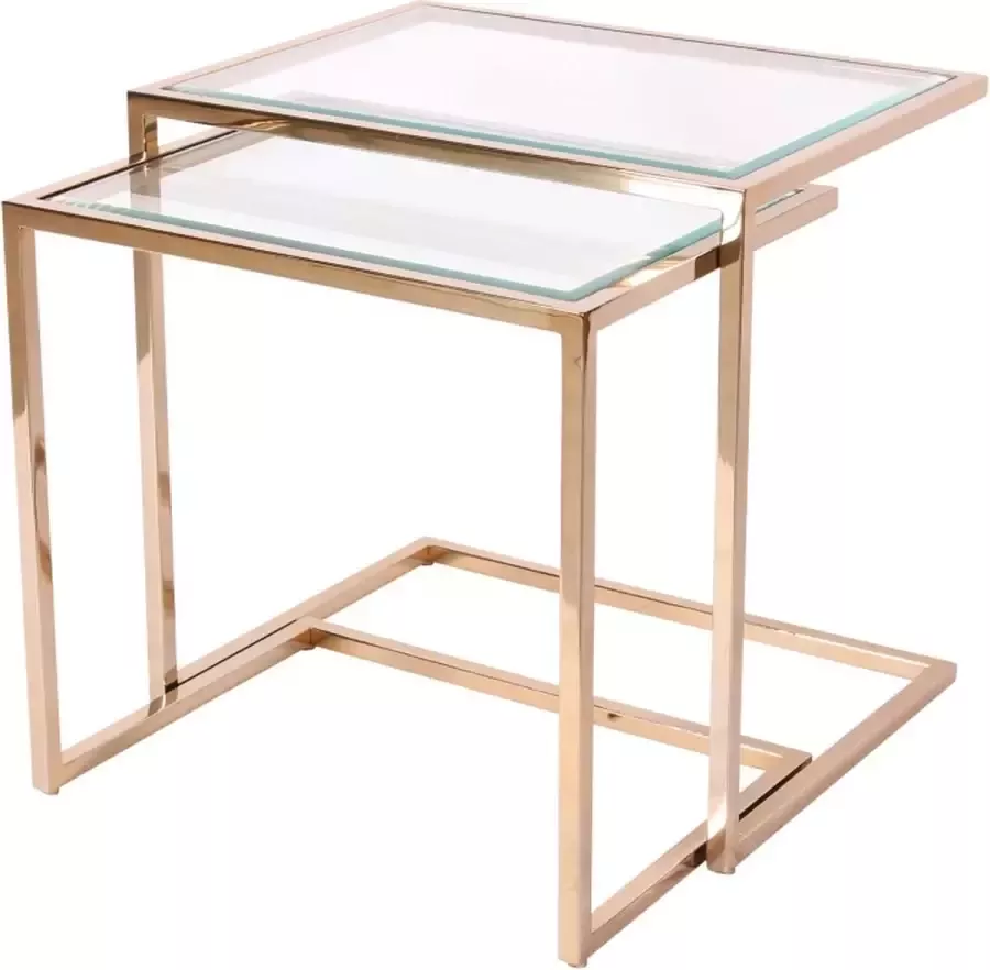 Baroque Tafel bijzet Caribbean vierkant SET 2 59x60x45 Steel+glass