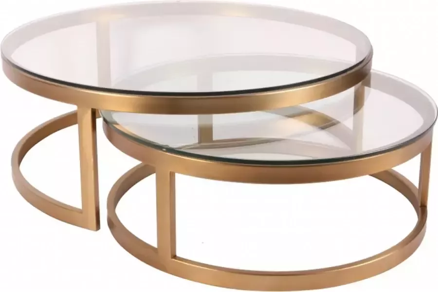 Baroque Tafel salon Cuba rond goud SET 2 35 Steel+glass