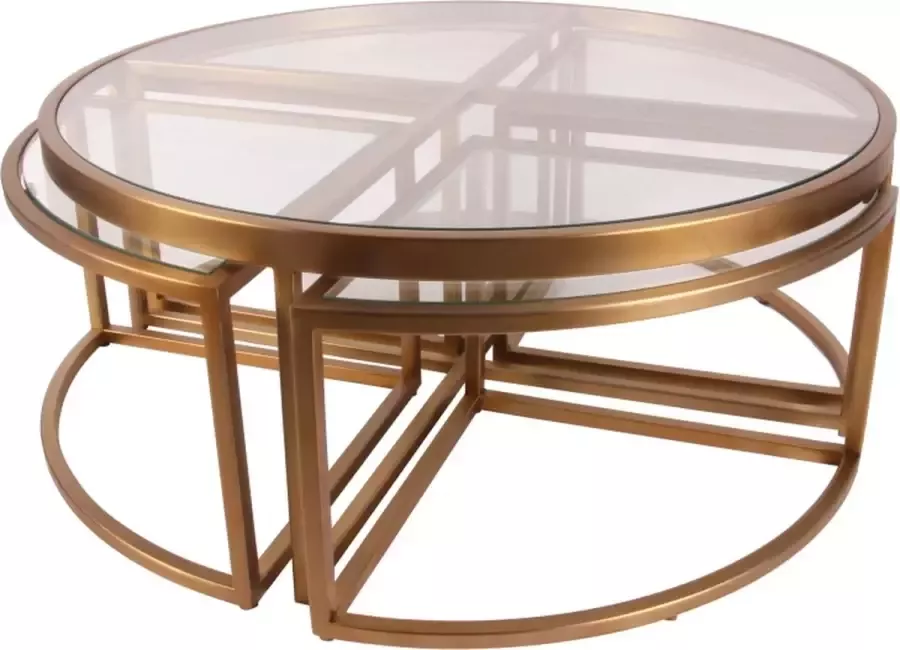 Baroque Tafel salon Cuba rond goud SET 5 40x100x100 Steel+glass