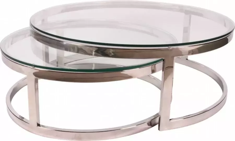 Baroque Tafel salon Cuba rond zilver SET 2 35 Steel+glass