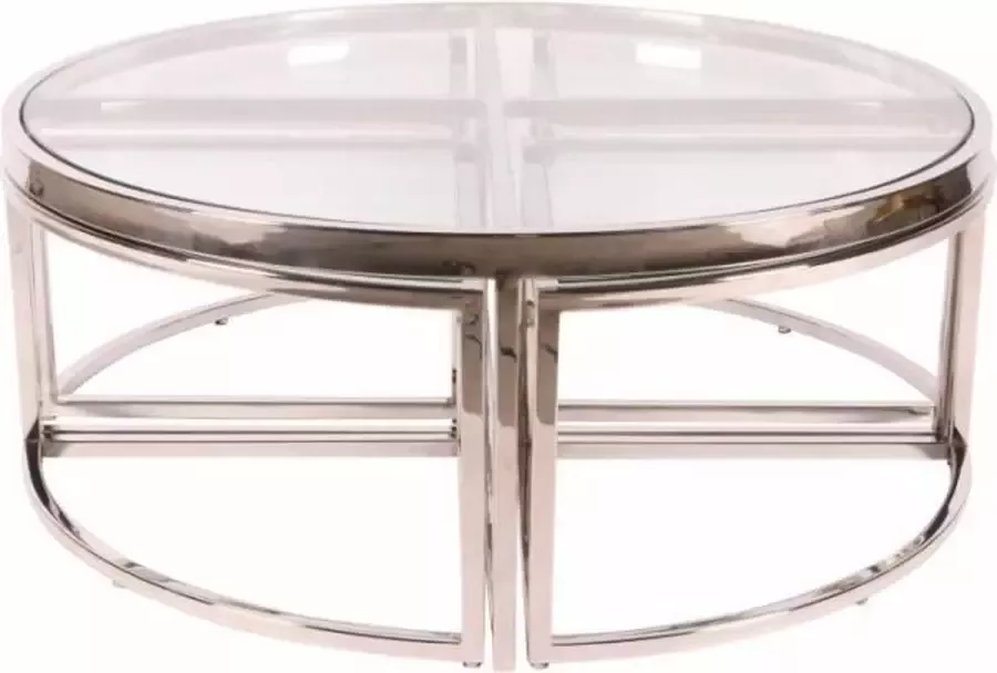 Baroque Vaas Tafel salon Cuba rond zilver SET 5 40 Steel+glass