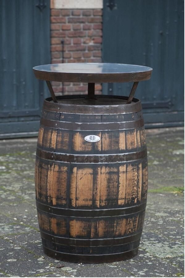 BarrelAtelier Whisky Statafel – Gemaakt van Authentiek Schots Whiskyvat – Ø67 cm x 120 cm hoog – Met Stalen Blad – Bartafel Duurzaam