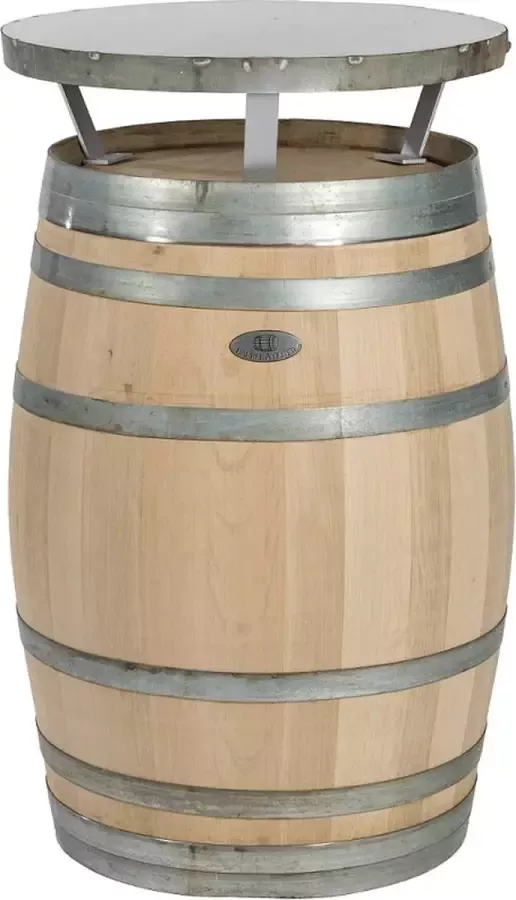 BarrelAtelier Bartafel Wijn 225l. Rioja DeLuxe stalen blad geborsteld geschuurd Statafel Eikenhout Wijnvat