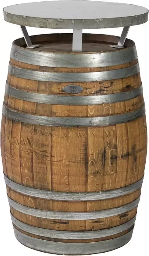 BarrelAtelier Bartafel Wijn 225l. Rioja stalen blad geborsteld geschuurd geolied (licht) Statafel Eikenhout Wijnvat