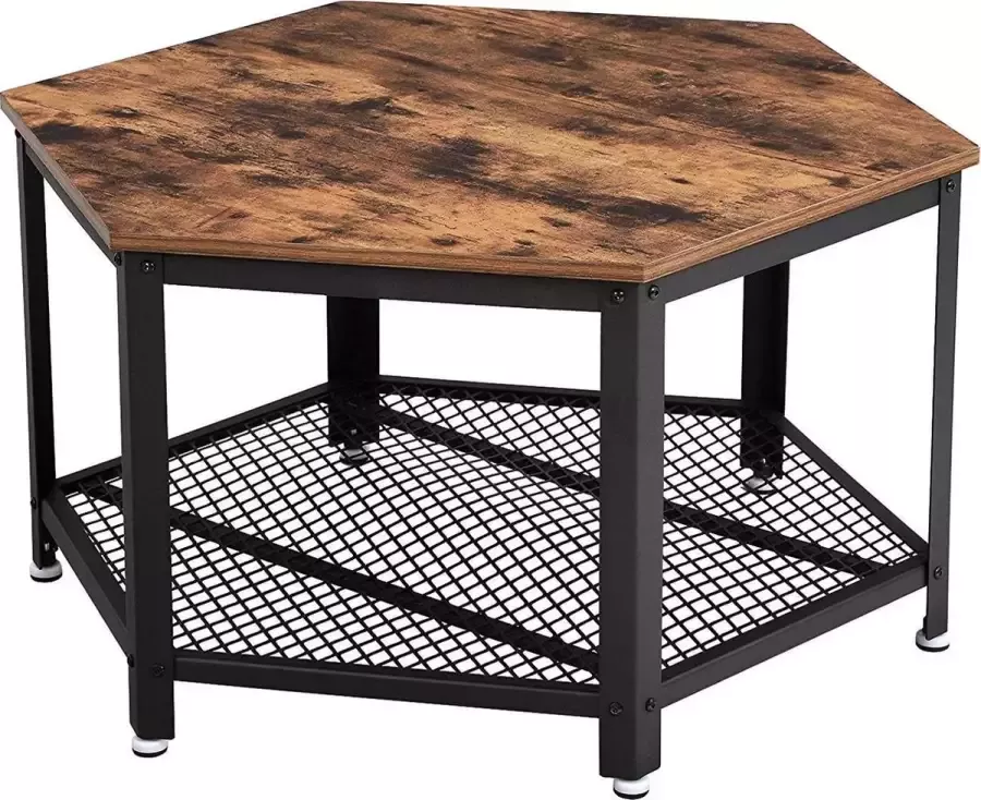 Basco Products Zeshoekige Ronde Salontafel Industrieel Vintage – Industriële Koffie Tafel Woonkamer Lounge