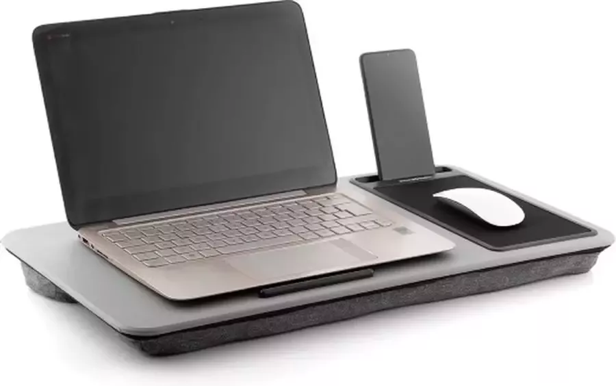 BaseCore Draagbare Laptoptafel Bedtafel Laptopstandaard Laptop Verhoger Gemaakt van hoogwaardige en duurzame materialen Laptoptafel bed Inclusief Kussens Muismat gleuf voor Smartphone en Handvat 57 5 x 30 5 x 5 8 cm Grijs
