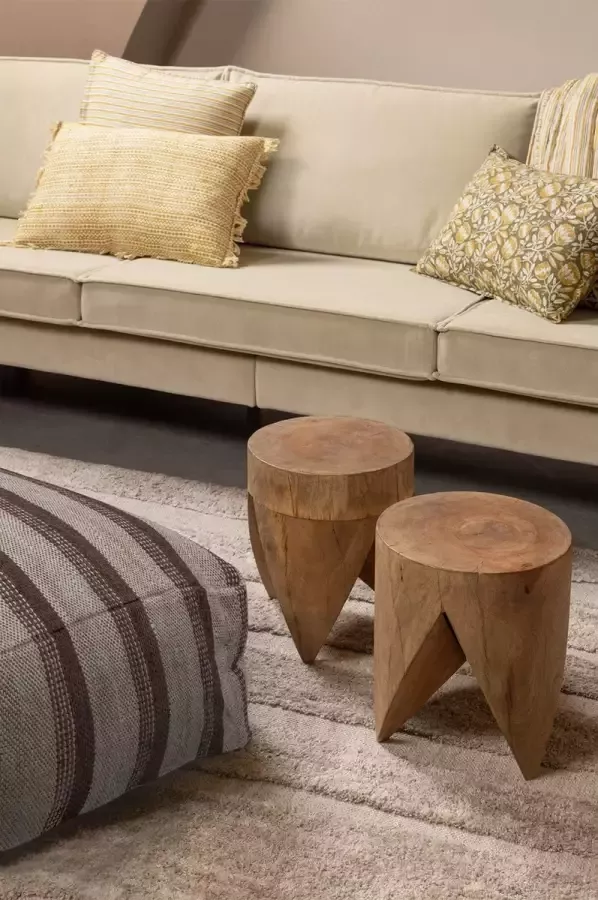 WOOOD Basiclabel Strook Poef Katoen Creme Grijs 25x60x60 - Foto 2