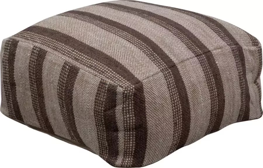 WOOOD Basiclabel Strook Poef Katoen Creme Grijs 25x60x60