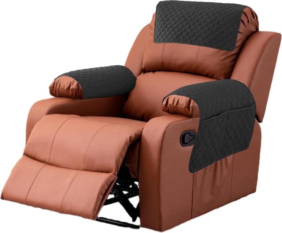 Bastix 1 set van 3 bankarmbeschermers stoelarmbeschermers fauteuilarmkussen liggende hoofdsteunhoes armarmstoelhoes (zwart)