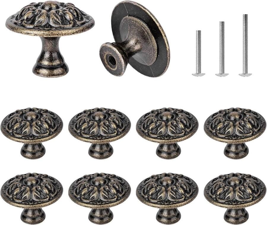 Bastix 10 stuks meubelknoppen vintage commode kastknoppen bloemen meubelknop antiek messing meubelgrepen 30 mm voor kasten deuren laden keuken enz