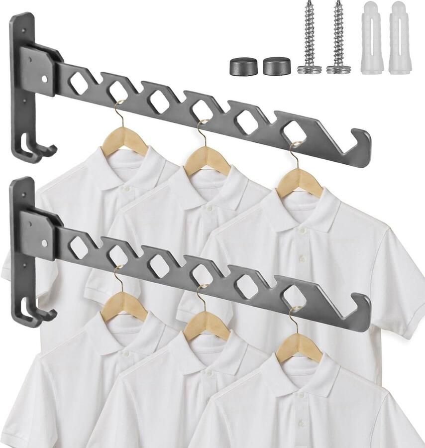 Bastix 2 stuks kledingroede muur zwart kledinghaak opvouwbare aluminiumlegering 180° draaibare kledingventilator muurkledinghaak multifunctioneel voor slaapkamer badkamer balkon kantoor