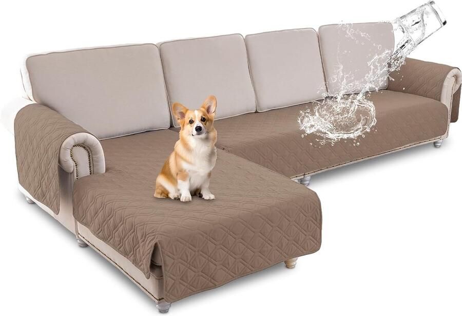 Bastix 2 stuks L-vormige waterdichte bankbeschermer omkeerbaar doorgestikt antislip voor kinderen honden taupe