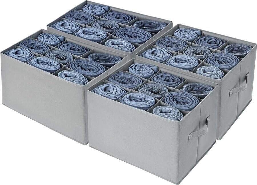Bastix 4 stuks kledingkastorganizer 9 vakken opbergsysteem opbergdoos voor kleding lade-organizer opbergdozen voor jeans broeken handdoek shirt lichtgrijs