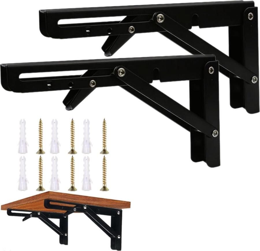 Bastix 500 mm klapconsole heavy duty 2 stuks klapscharnier met slot klaptafelwand koudgewalst staal klapplankbeugels voor doe-het-zelf houder banken en planken (zwart)