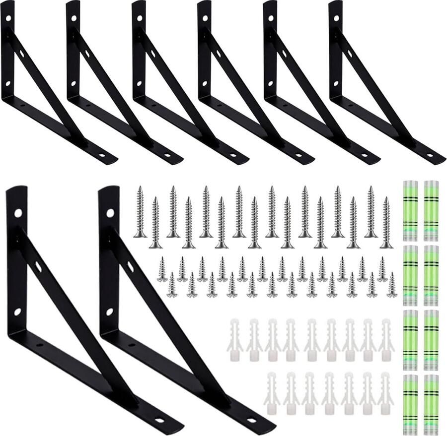 Bastix 8 stuks heavy duty hoekdragers: heavy duty console hoek plank 200 * 120 mm combinatie met sleuf Phillips-schroevendraaier voor boekenkast tuin keuken