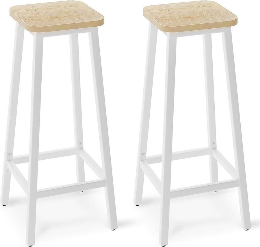 Bastix Barstoelen set van 2 barstoelen keukenstoelen barkrukken houtlook met metalen frame industriële stijl 28 x 29 x 70 cm voor bar cafés keukens