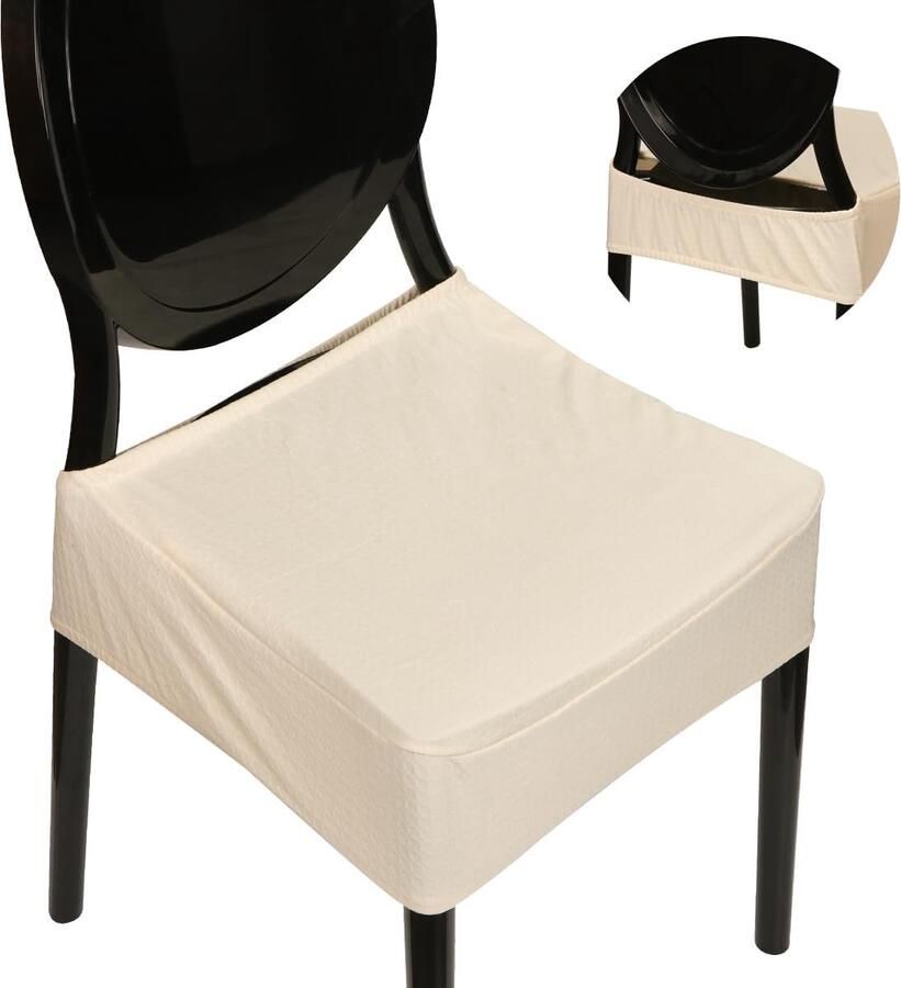 Bastix Eetkamerstoelhoezen set van 4 spatwaterdichte keukenstoelhoezen stretch jacquard wasbare hoes afneembaar (beige)