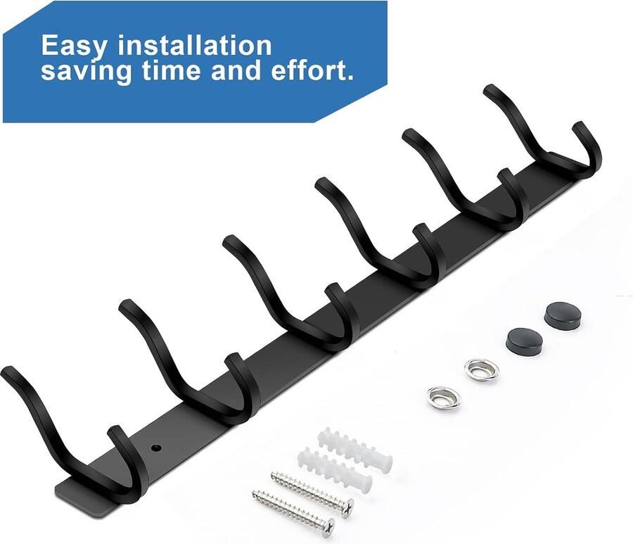 Bastix Garderobehaken roestvrij staal hakenlijst kledinghaken muur met 6 haken garderobelijst wandgarderobe voor slaapkamer badkamer keuken (zwart 6 haken)