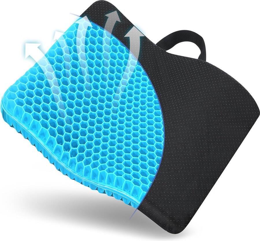 Bastix Gel-zitkussen dubbellaags verdikt zitkussen met antislip stoffen hoes ademend stoelkussen gelkussen zitkussen voor bureaustoel keukenstoel