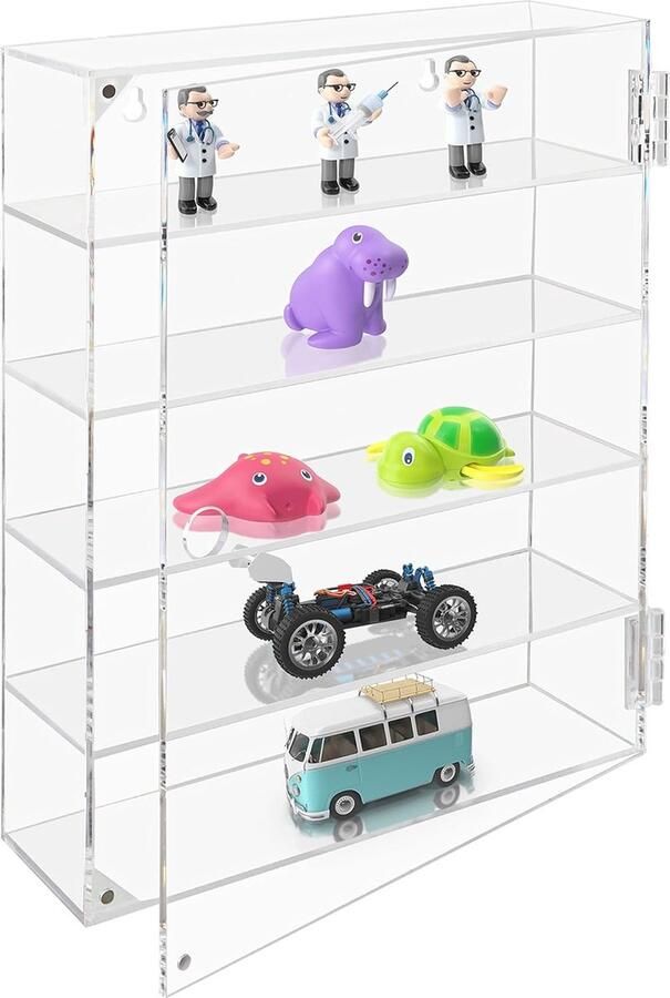 Bastix Heldere 5-laags vitrinekast Hangende acrylvitrinekast 27 5 x 7 5 x 35 7 cm Hangende vitrinekast met 5 planken Set Box voor mineralen borrelglaasjes speelgoed en figuren