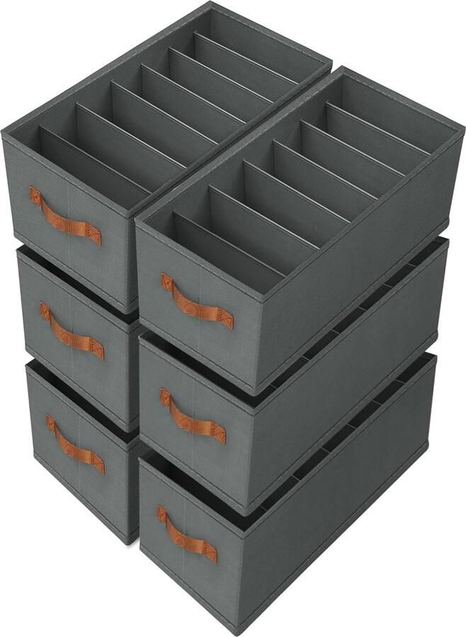 Bastix Kast Organizer kledingkast 6 stuks 7 vakken opvouwbaar en stabiliseren lade-opbergsysteem met bodemplaat voor het opbergen van kleding T-shirts broeken ondergoed (34 x 17 x 12 cm)
