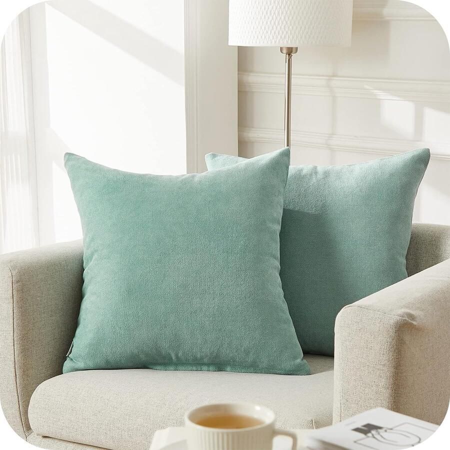 Bastix Kussenhoezen effen chenille deco-kussenhoezen met verborgen ritssluiting voor bank auto of bed set van 2 stuks