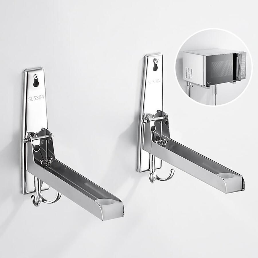 Bastix Magnetronhouder muur magnetronhouder muur 2 stuks 304 magnetronhouder van roestvrij staal opvouwbare magnetronhouder met 2 haken voor de meeste magnetrons oven