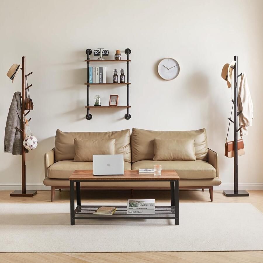 Bastix Massief houten kapstok Vrijstaand kledingrek met 8 haken verdikte vierkante basis boomvorm met 3 verstelbare hoogtes voor tas kleding woonkamer zwart